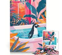 Pingüino en bañera con Plantas Tropicales Rompecabezas para Adolescentes de 1000 Piezas Juguete para ejercitar la Mente Divertido y Relajante Arte para armar Objeto de colección (38x26cm)