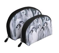 pingüino en la Nieve, Bolsa de Maquillaje de Concha, Monedero pequeño para Mujer, Bolsa de artículos de tocador, Bolsa de cosméticos, 2 Piezas