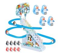 Pingüino Escaleras - Tobogán de Pista Auto, 255x140x245mm ABS Montaña Rusa, 12 Piezas Pájaros de Carreras, 233g Carril a Pilas | Juego de Movimiento para Niños & Niñas
