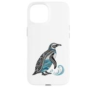 Pingüino estilizado con motivos de olas oceánicas Carcasa para iPhone 15