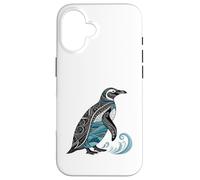Pingüino estilizado con motivos de olas oceánicas Carcasa para iPhone 16
