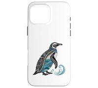 Pingüino estilizado con motivos de olas oceánicas Carcasa para iPhone 16 Pro Max