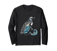 Pingüino estilizado con motivos de olas oceánicas Manga Larga