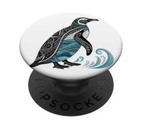 Pingüino estilizado con motivos de olas oceánicas PopSockets PopGrip Adhesivo