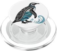 Pingüino estilizado con motivos de olas oceánicas PopSockets PopGrip para MagSafe