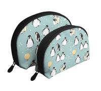Pingüino Globo Copo De Nieve, Bolsa de Maquillaje de Concha, Monedero pequeño para Mujer, Bolsa de artículos de tocador, Bolsa de cosméticos, 2 Piezas