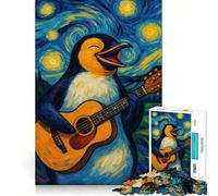 Pingüino Guitarrista al Estilo de La Noche Estrellada Rompecabezas para Adolescentes de 1000 Piezas Juguete para ejercitar la Mente y aliviar el estrés Corte Premium Regalo increíble (38x52cm)