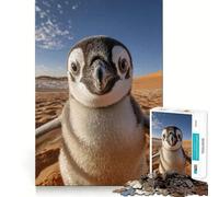 Pingüino haciéndose un Selfie en el Desierto del Sahara Rompecabezas de 1000 Piezas para Adultos Regalos para Mejorar la Memoria Tiempo Libre Arte de Pared con Corte preciso Decoración (50x75cm)