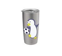 Pingüino jugando al fútbol Vaso térmico de acero inoxidable de doble pared