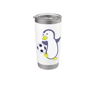 Pingüino jugando al fútbol Vaso térmico de acero inoxidable de doble pared