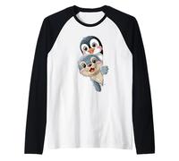 Pingüino Kawaii y Baby Seal Friends para niños Camiseta Manga Raglan