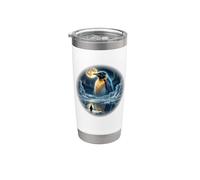 Pingüino mirando la luna lindo Vaso térmico de acero inoxidable de doble pared