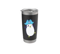 Pingüino pirata con sombrero pirata y parche en el ojo Vaso térmico de acero inoxidable de doble pared
