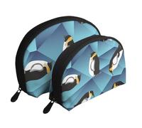Pingüino polígono Abstracto, Bolsa de Maquillaje de Concha, Monedero pequeño para Mujer, Bolsa de artículos de tocador, Bolsa de cosméticos, 2 Piezas