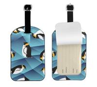 Pingüino polígono abstracto,Etiquetas de equipaje de cuero sintético con nombre, etiquetas de viaje duraderas, 2 unidades