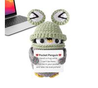 Pingüino positivo de ganchillo, divertido abrazo de pingüino de bolsillo,Juguete de pingüino de energía con tarjeta de aliento | Juguete pequeño y lindo, llevando un sombrero para la