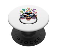 Pingüino Sombrero De Fiesta De Cumpleaños Gafas De Sol PopSockets PopGrip Adhesivo