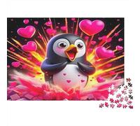 Pingüino Tierno Puzzle de 1000 Piezas Papel Puzzle para Adultos Elementos de Corazón Rosa Relajación Enfocar Regalo Familia Decoración Hogar 38x26cm/1000pcs