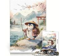 Pingüino Viajero en Paisaje japonés Rompecabezas para Adolescentes 1000 Piezas Wise Think Toy Leisure Fun Clear Cut Wall Art Decor (38x26cm)