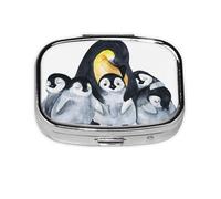 Pingüinos emperador con niños en la nieve, Pastillero cuadrado para bolsillo o monedero, pequeño contenedor de pastillas, organizador de pastillas de viaje