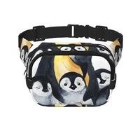 Pingüinos Emperador con niños en la Nieve,Riñonera Cuadrada de Doble Capa, Bolso de Viaje, Bolso Informal para el Pecho.