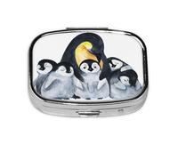 Pingüinos emperador con niños en nieve, pastillero meta de 2 compartimentos, organizador portátil