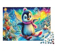Pingüinos esquiando Rompecabezas 1000 Piezas Cute Pingüinos esquiando Snow Estético Desafiante Desafío Duro Imposible Regalo Mujeres Hombres Adultos Niños +8