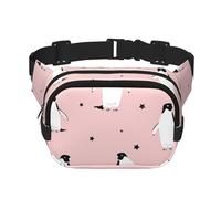 Pingüinos Estrellas Aves Marinas,Riñonera Cuadrada de Doble Capa, Bolso de Viaje, Bolso Informal para el Pecho.