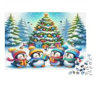 Pingüinos Navideños Puzzle de 1000 Piezas Papel Puzzle para Adultos Relajación Diversión Familiar Decoración Hogar Regalo Fiesta 38x26cm/1000pcs