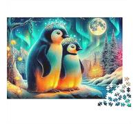 Pingüinos Patinando Puzzle 1000 Piezas Hombres Mujeres Adultos Pingüinos Aurora Luna Llena Premium Grueso Vibrante Desafiante Alivio Estrés 70x50cm