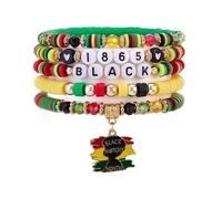 Pingyongchang Pulseras del mes de la historia negra africana para mujeres y hombres, mapa de África, cuentas de arcilla, apilables, elásticas, regalos de joyería, Pequeño, Zinc, Sin piedra preciosa