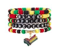 Pingyongchang Pulseras del mes de la historia negra africana para mujeres y hombres, mapa de África, cuentas de arcilla, apilables, elásticas, regalos de joyería, Pequeño, Zinc, Sin piedra preciosa