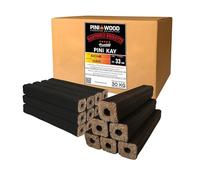 PINI Kay Briquetas de madera de roble, 33 cm de largo, cuadradas con agujero de tracción, 30 kg, briquetas de madera dura, briquetas de madera de roble, chimenea, horno, chimenea, barbacoa