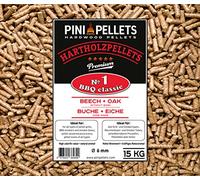 PINI Pellets de Madera Dura №1 BBQ Classic 15 Kg Gránulos de Parrilla para Asar, Fumar, también para hornos de Pizza operados con pellets