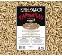 PINI Pellets de madera dura 100% haya № 5 BBQ Beech, 1,5 kg, para asar, ahumar y para horno de pizza