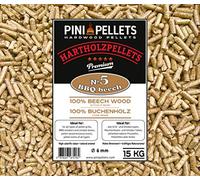 PINI Pellets de Madera Dura 100% Haya № 5 BBQ Haya 15 Kg Gránulos de Parrilla para Asar, Fumar, también para hornos de Pizza operados con pellets
