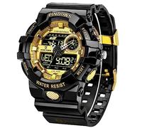 PINIDOUS Reloj Hombre Reloj Deportivo Digital Relojes de Oro Relojes Impermeables con Alarmas/Cuenta Atrás/Reloj de Parada/Digital-Analógicol/Luz/Militar Reloj de Pulsera Multifuncional (Oro Negro)