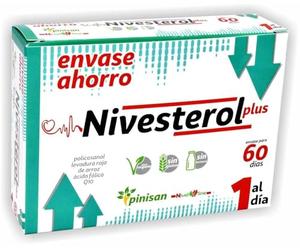 Pinisan Nivesterol Plus 60 Cápsulas - Con Levadura Roja de Arroz, Policosanol, Ácido Fólico y Ubiquinona - Sin Gluten y Sin Lactosa - Para Salud Cardiovascular y Antioxidante