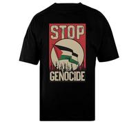 Pinitotee Stop Genocide Palestine Flag Camiseta Holgada Negra Unisex De Gran Tamaño