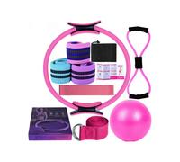 (Pink) 11pcs Pilates Kit Essential Set for Women with Pilates Ring, Ball, Resistance Bands & More for Home Workouts Versatile Resistance Levels