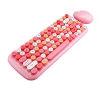 (Pink) 2.4G Wireless Keyboard and Mouse Set with Round Keycaps PC Keyboard and Mouse