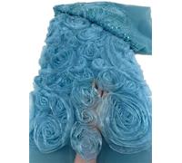 Pink 3D Big Flower Lace Fabric Embroidery Mesh Sequins Beads For Women Party Dress(Color1)