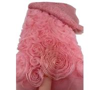 Pink 3D Big Flower Lace Fabric Embroidery Mesh Sequins Beads For Women Party Dress(Color5)