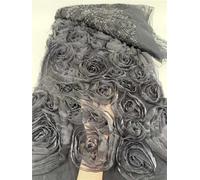 Pink 3D Big Flower Lace Fabric Embroidery Mesh Sequins Beads For Women Party Dress(Color7)