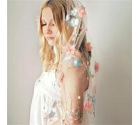 Pink 3D Flowers Floral Embroidered Bridal Wedding Veils With Comb Tulle Accessories for Brides Cathedral Long