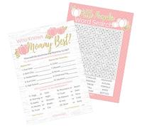 Pink and Gold Little Pumpkin Girl Baby Shower - Who Knows Mommy Best and Word Search (2 paquetes de juegos) - 20 tarjetas de doble cara
