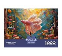 Pink and White Betta Fish 1000 Pcs Cartón Fuerte Rompecabezas Siamese Fighting Fish Liberador De Estrés Juego Creativo Puzzle para Niños Pequeños 52x38cm/1000pcs