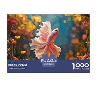 Pink and White Betta Fish 1000 Pcs Cartón Rompecabezas Siamese Fighting Fish Liberador De Estrés Juego Creativo Puzzle para Niños Pequeños 38x26cm/1000pcs
