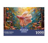 Pink and White Betta Fish 1000 Piezas Cartón Fuerte Rompecabezas Siamese Fighting Fish Imágenes Vibrantes Juego Familiar Puzzle Juego De Desafío Difícil 38x26cm/1000pcs
