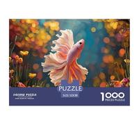 Pink and White Betta Fish 1000 Piezas Cartón Fuerte Rompecabezas Siamese Fighting Fish Imágenes Vibrantes Juego Familiar Puzzle para Niños Pequeños 52x38cm/1000pcs